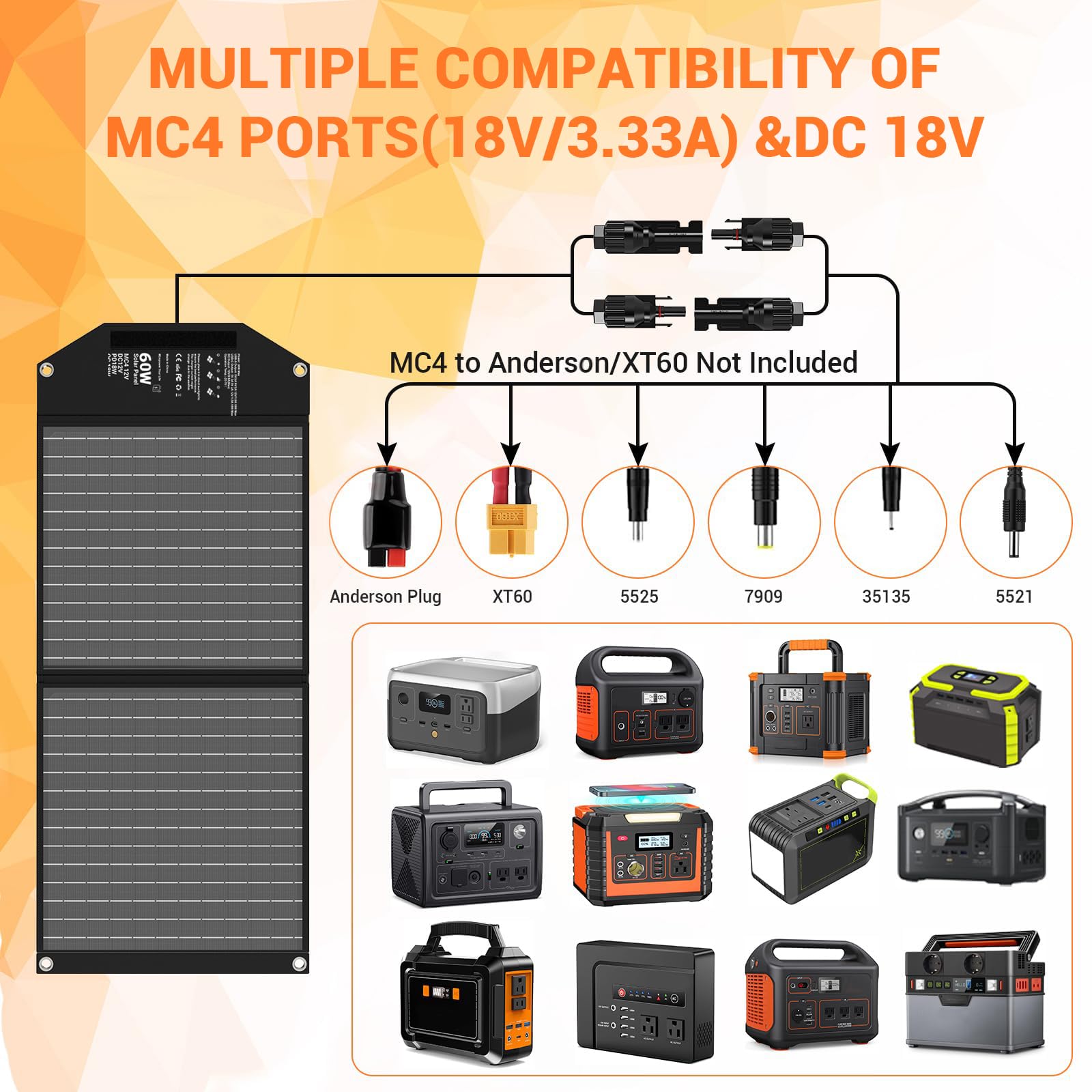 60W Foldable Solar Panel With Kickstand – Portable 18V DC Output